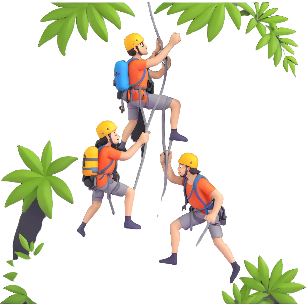 two climbers helping each other up a steep jungle cliff emoji