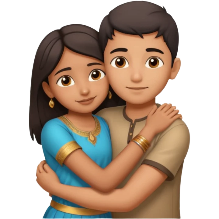 indian boy hugging indian girl from behind... boys hand down near navel of girl... boys head on the shoulder of girl emoji