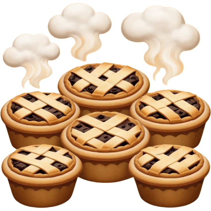 Baking community avatar in clean emoji-style illustration. Pies, cookies, and muffins grouped together, warm golden tones, simple shapes, flat design, high contrast, cozy and friendly. emoji