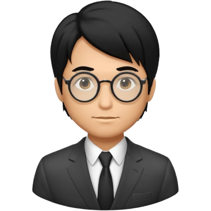 Black hair, Tan skin, Man in suit with circle glasses, hair combed to the side emoji