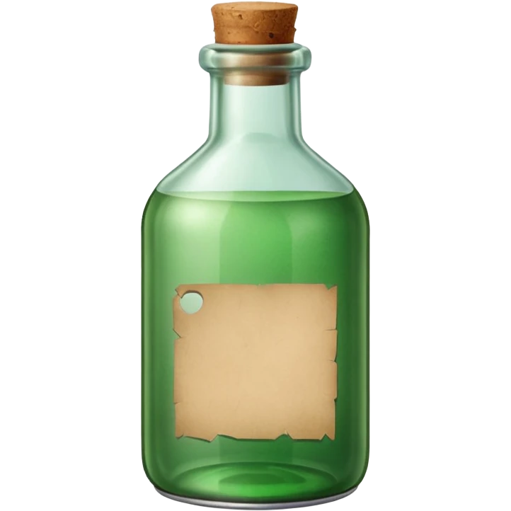 green old  glass bottle with a paper message inside like in movie  emoji