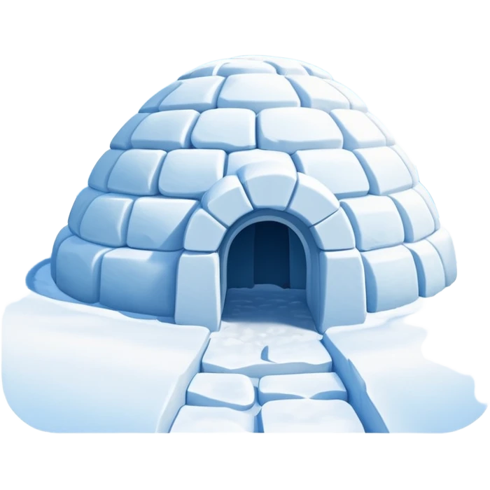 A traditional snow igloo on a vast snowy plain under a clear blue sky. Soft sunlight casts gentle shadows across the snow. The igloo has a small entrance tunnel and compacted snow blocks forming its dome. Realistic Arctic environment, crisp atmosphere, calm winter feeling. emoji
