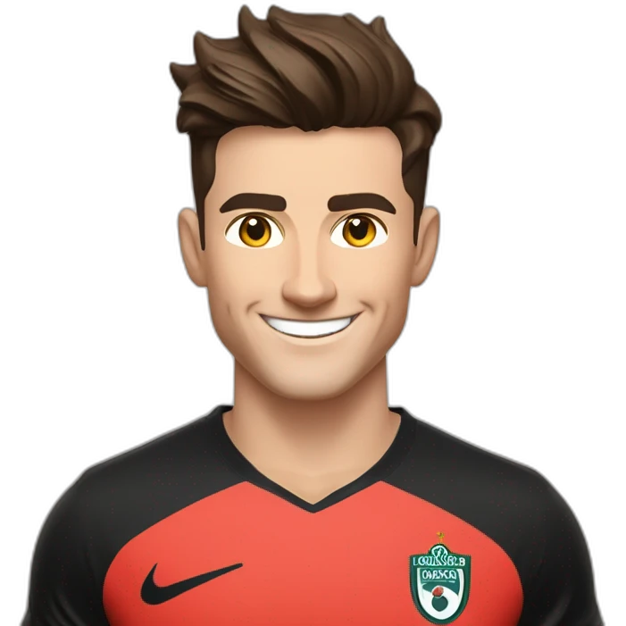 Mason mount Cristiano Ronaldo 30 year old Silicon Valley product designer smiling with stubble and mustache in a black tshirt with broad shoulders profile photo emoji