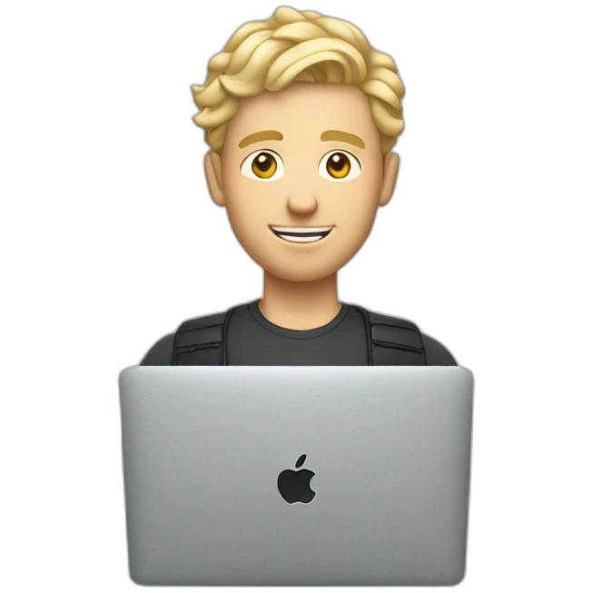 blonde male with macbook, slightly curly hair and light facial hair and undercut haircut emoji