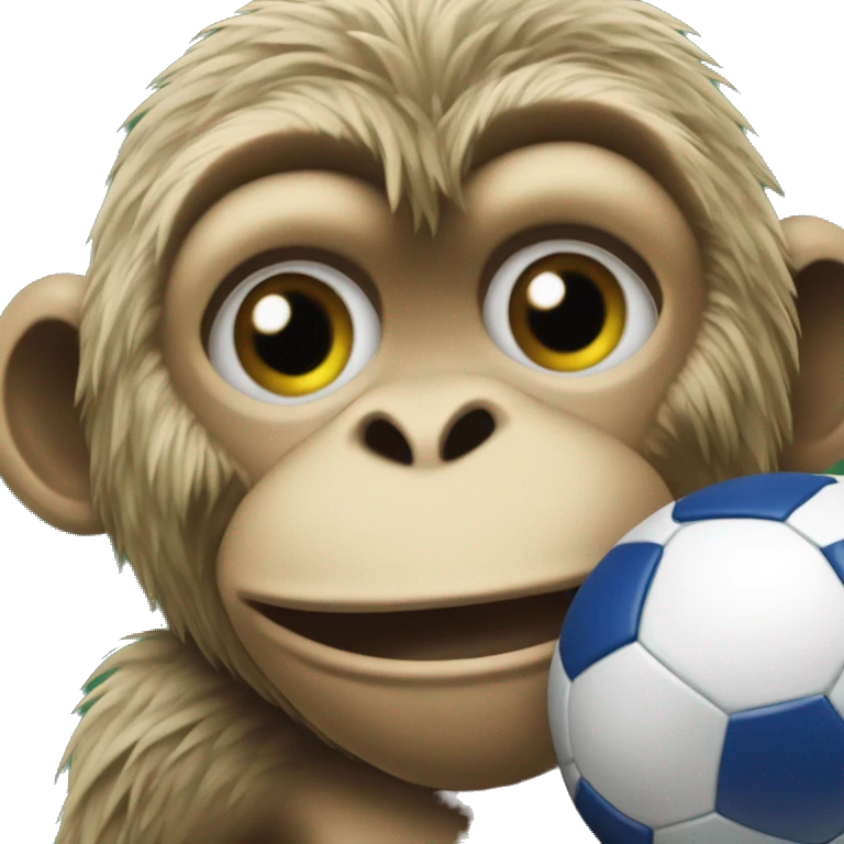 Make a monkey in Brazil national team soccer gear playing with a soccer ball. The monkey's face should be sad and crying with tears. emoji