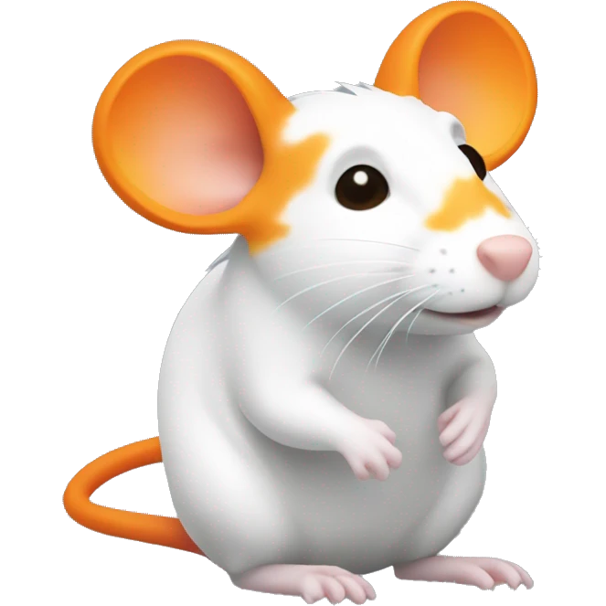 an orange rat with a white mark on its fur. the white mark should be in the shape of a flame, but there's no flame involved in the photo itself, just the shape of the fur emoji