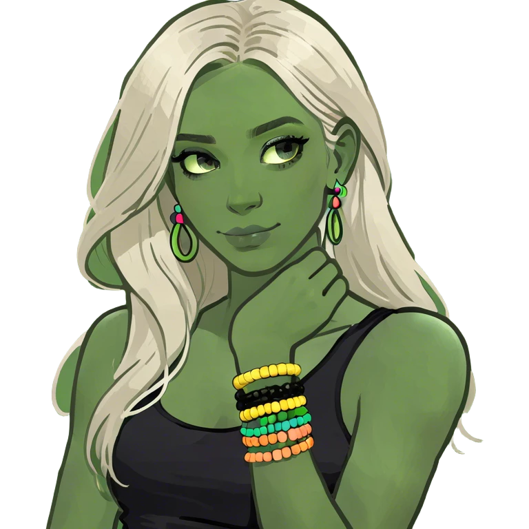beautiful white girl , with long blond hair, with black tank top, emoji