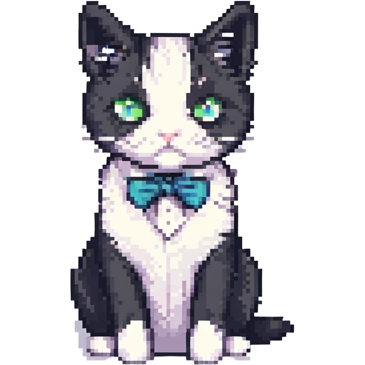 a black and white tuxedo cat, pixel art style emoji