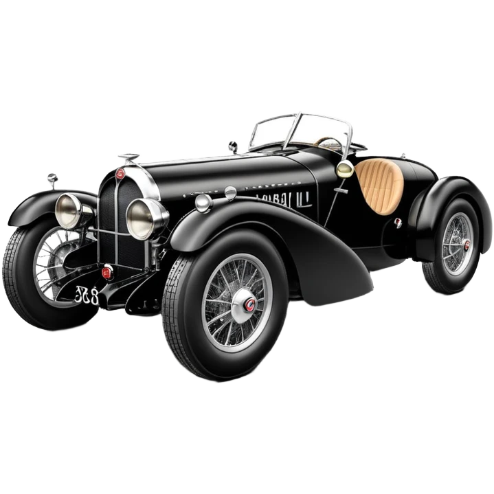  Fender-less extended wheelbase 1936 luxury racing Bugatti lowered powerful 4 cylinder engined racing car featuring advanced rugged 4 wheel independent suspension, power steering, disc brakes and small leather covered steering wheel  emoji