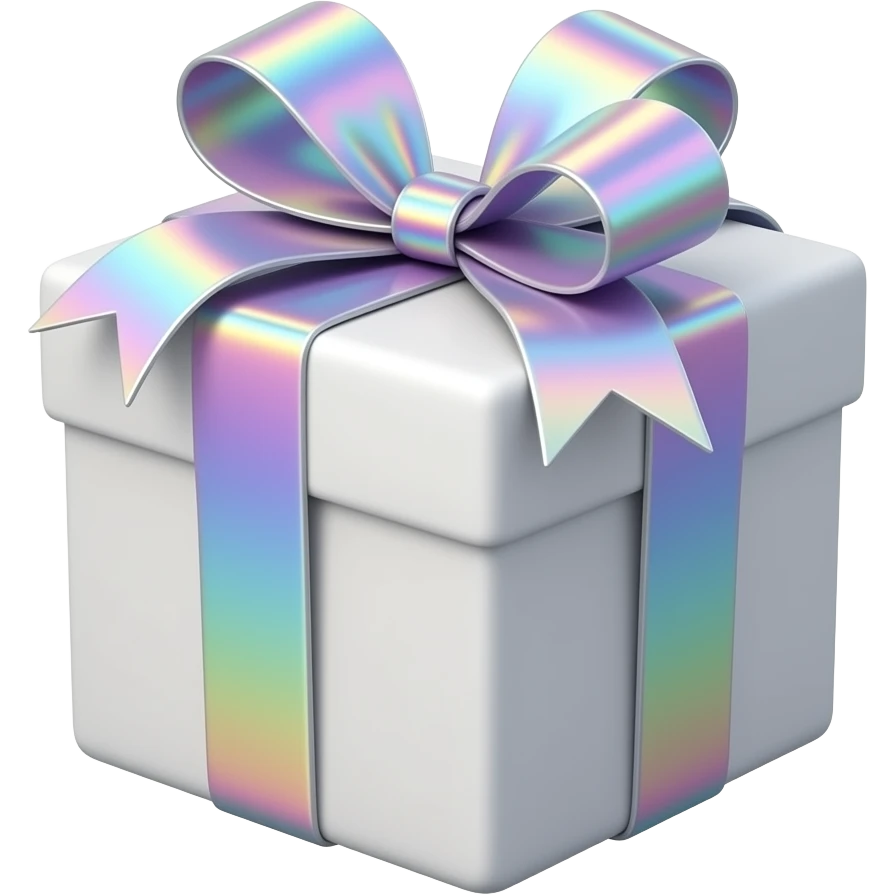 Hyperrealism, highly detailed wrapped gift, with realistic detailed opalescent holographic iridescent fancy style ribbon, high definition, must have no emoji icons, no emoji symbols emoji