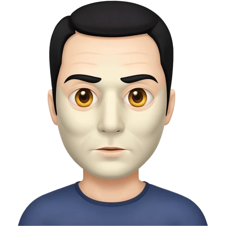 full face mask, shoulders, black hair, creepy man, 50 years old emoji