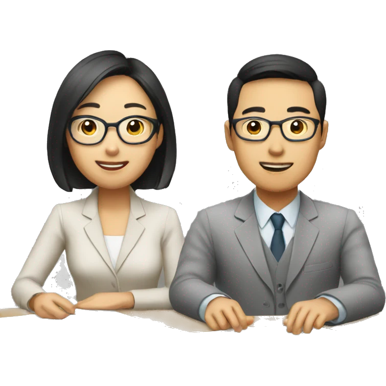 two asian people in discussion，with a contract on the desk emoji