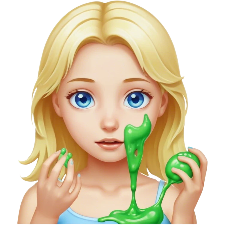 Blonde girl blue eyes playing with slime emoji