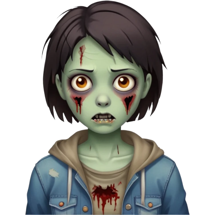 Zombie girl with dark brown short hair emoji