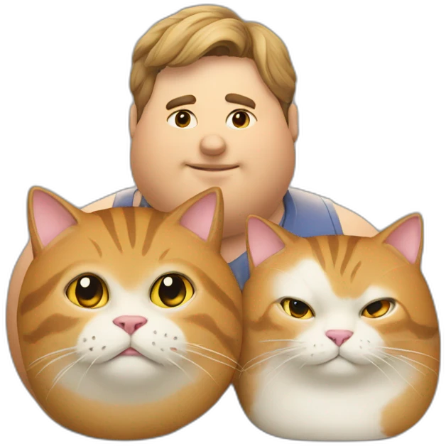 Fat cat and woman and man emoji