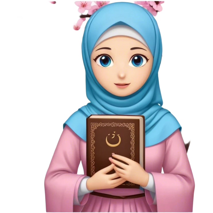 Turkish beautiful finish Konya girl blue eyes with hijab and cherry blossom dress have Quran  emoji