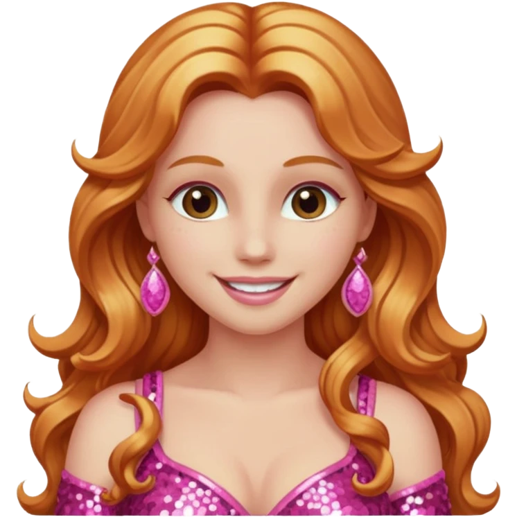 Venus, Goddess of Love from Gods and Goddesses with long reddish blonde hair, pink sequin outfit emoji