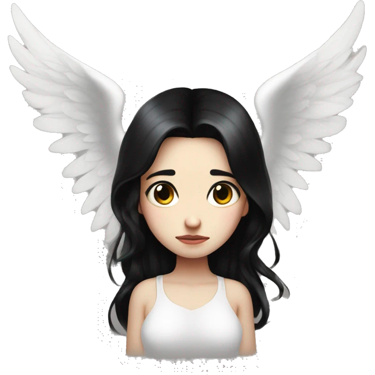 Crying tearing eyes pale skin black hair on the floor magical woman with angel wings  emoji