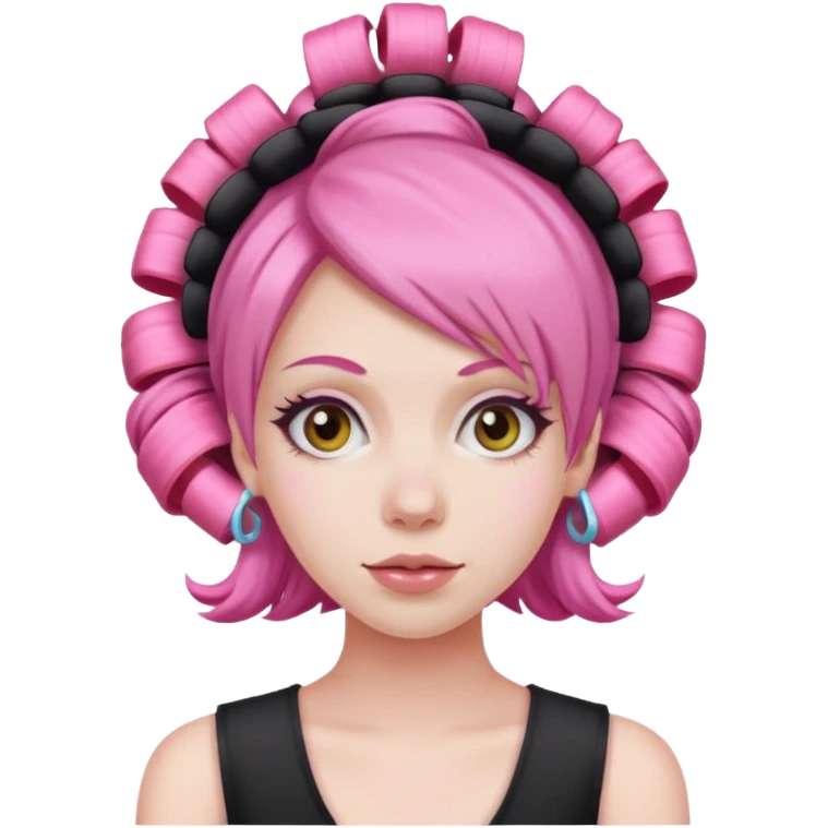 woman pink hair rollers emoji