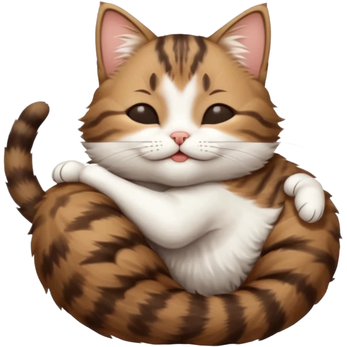 dark brown tabby and white small cat in funny positions upside down with eyes closed emoji