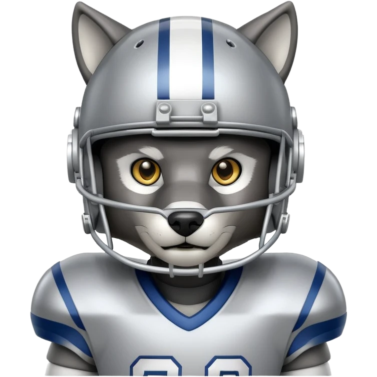 robotic wolf with digital eyes wearing football helmet and jersey emoji