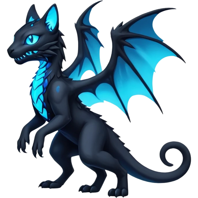 Black Dark Nocturnal Neon-glowing Abyssal Nightly Abyss-Cat-Salandit-Gryphon-Fakémon Creature (full body) emoji