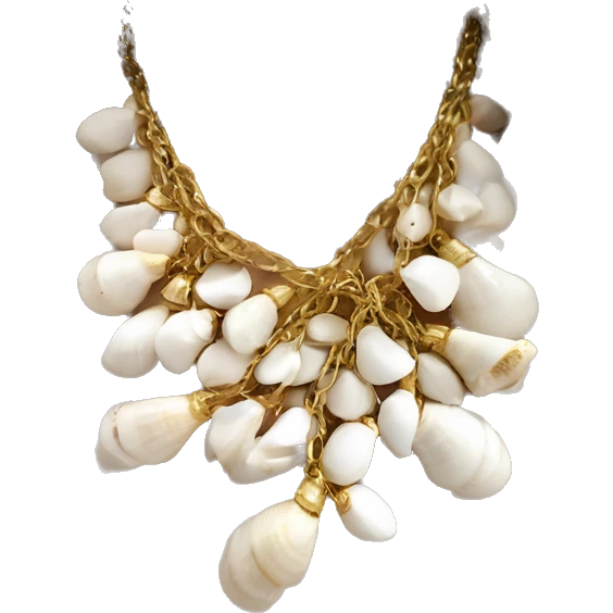 Shell necklace made out of small white shells linked together with gold chain  emoji