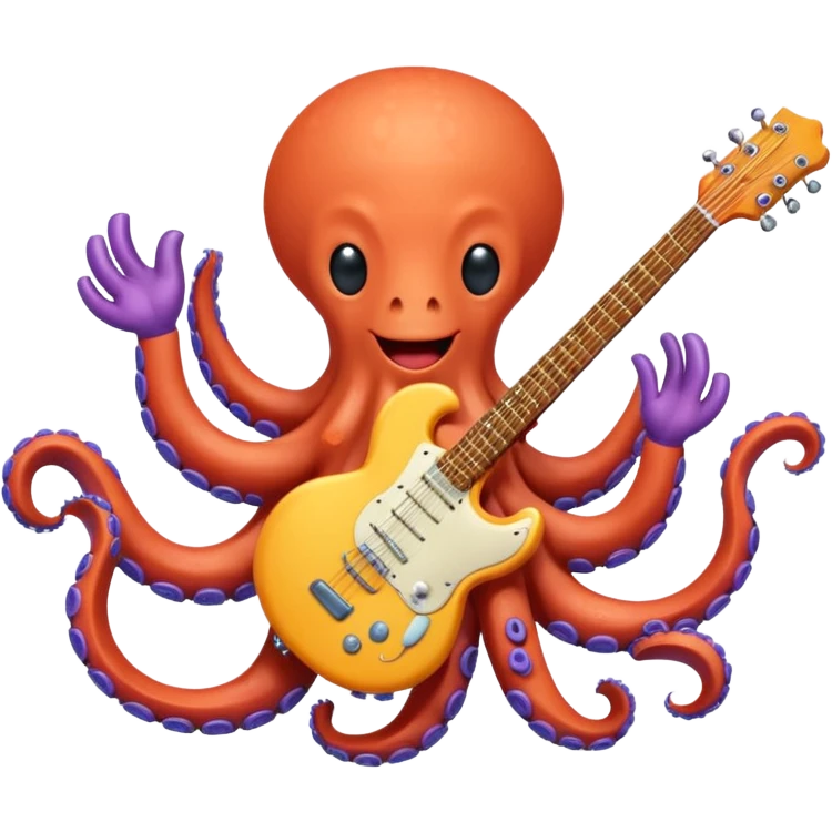 happy octopus with multiple arms playing guitar emoji