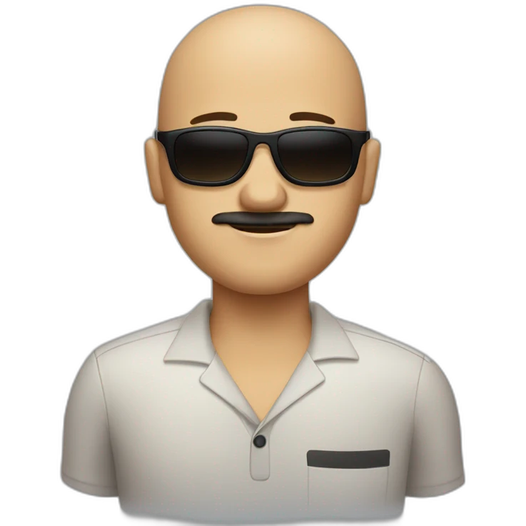 Bald tan guy with dark brown moustache with sunglasses and bowling shirt emoji