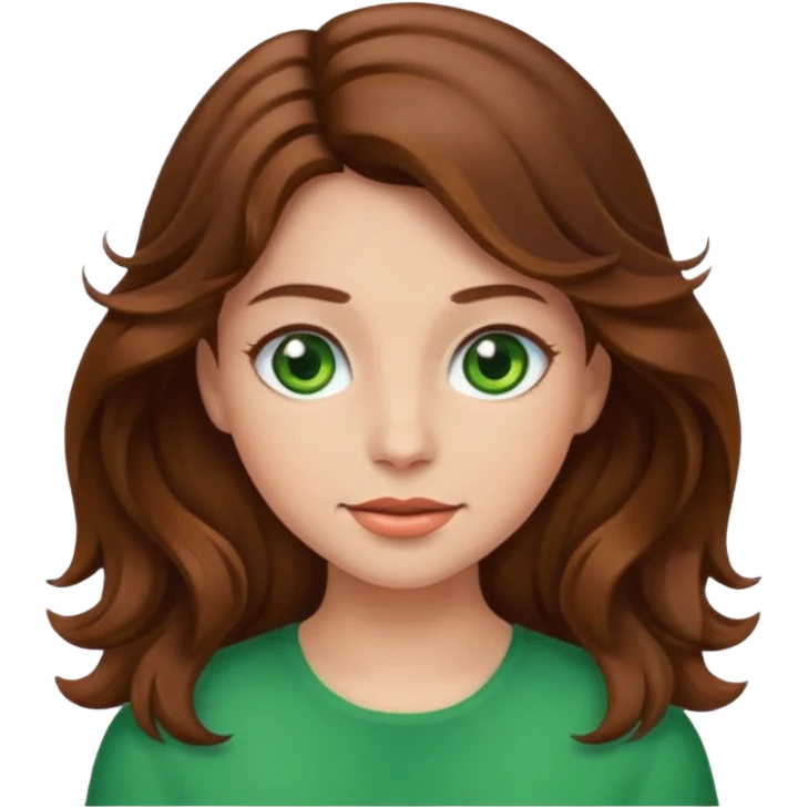 Make a emoji girl with wavy brown hair and green eyes emoji