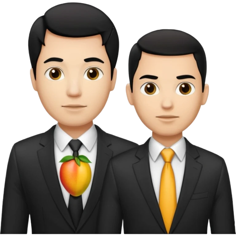 BLACK HAIR LIGHT SKIN MAN WITH A T-SHIRT WITH A MANGO ON IT, AND HIS BOSS LIGHT SKIN MAN BLONDE HAIR DANDOLE DINERO emoji