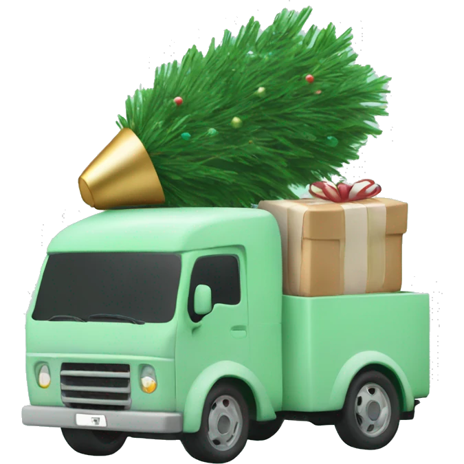 Pastel green truck with Christmas tree emoji