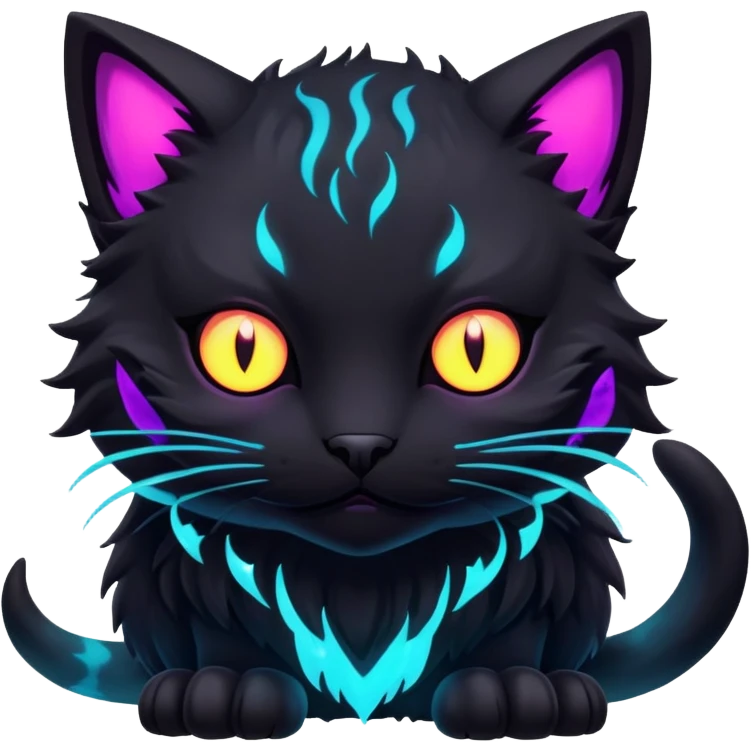 Black Dark Nocturnal Neon-glowing Abyssal Nightly Abyss-Cat-Fakémon Creature emoji