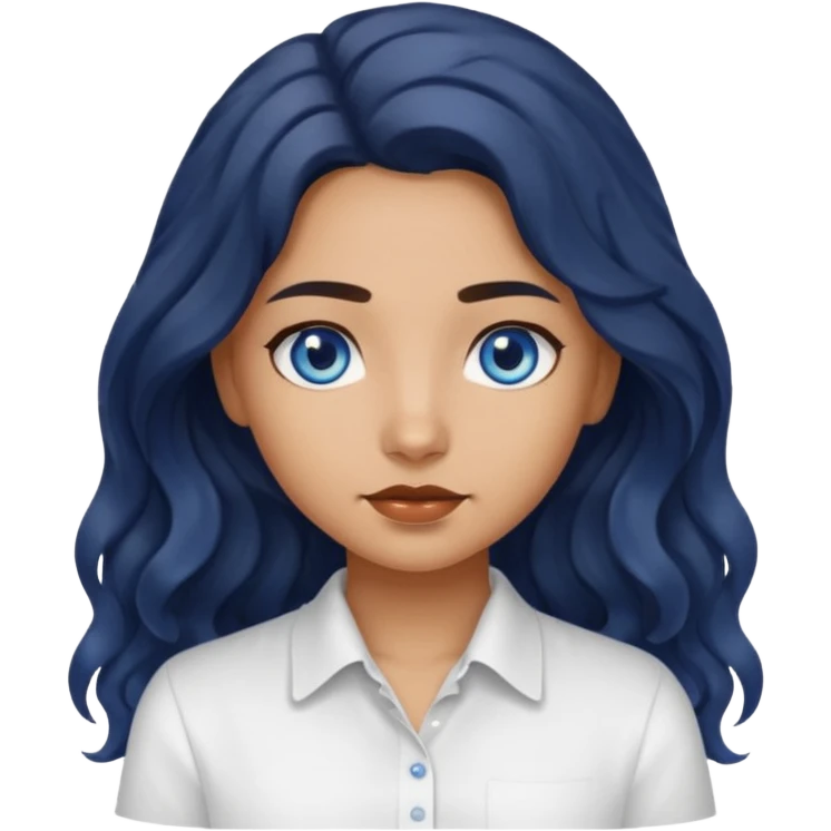 Girl with olive skin, blue eyes and dark very wavy long hair white shirt emoji