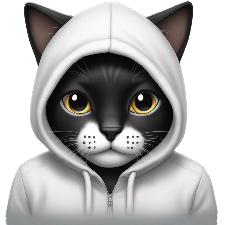 Black and white cat with black nose wearing hoodie  emoji