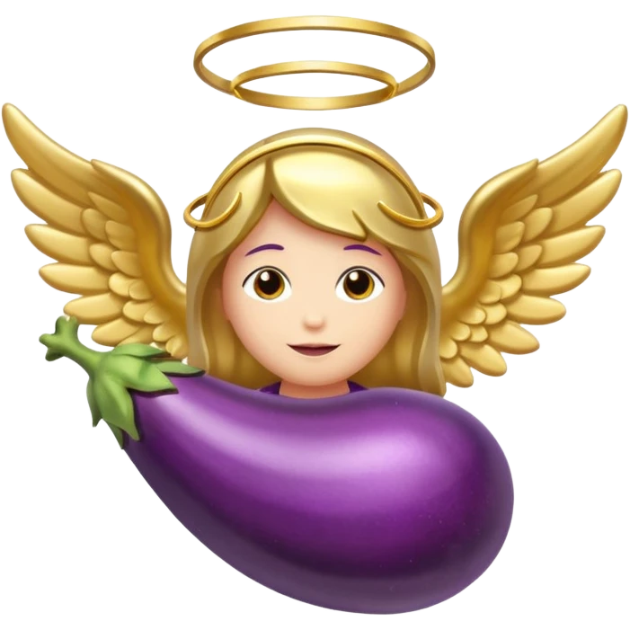 Original eggplant emoji wearing an angel halo emoji