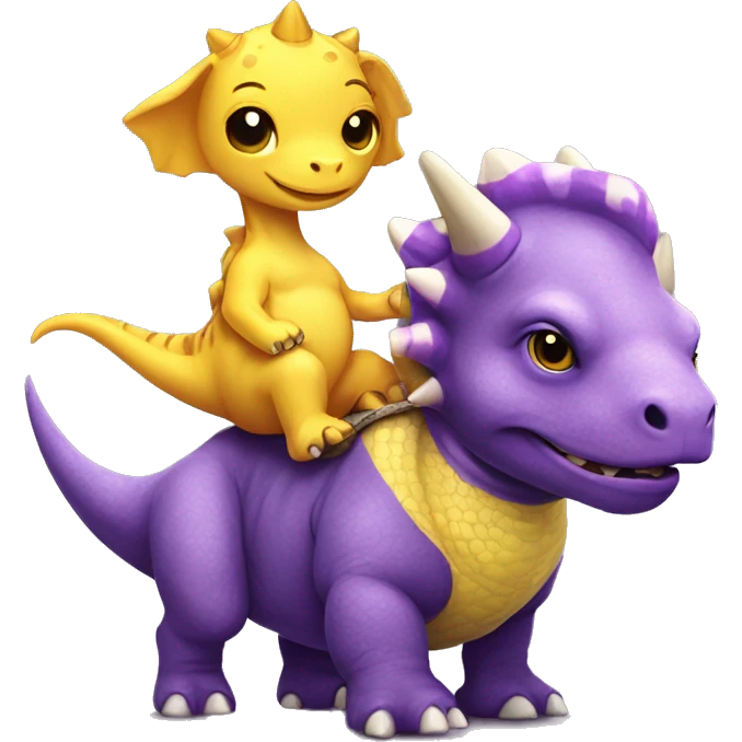 Purple triceratops with a yellow python best friend riding a pit bull emoji