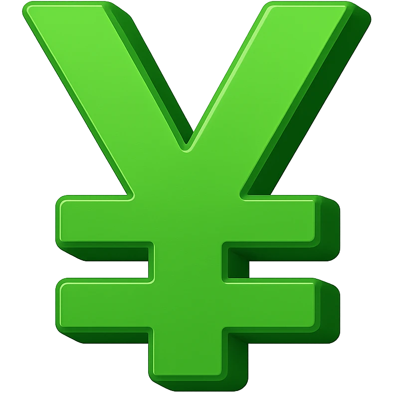 Change the color of the 3D yuan sign emoji to green, keeping the emoji style and 3D look, no text. emoji