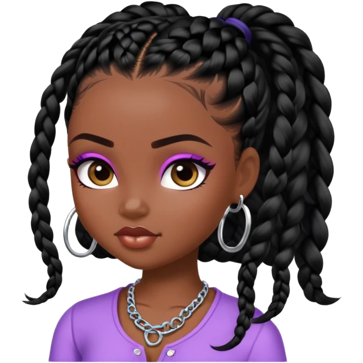 pretty bratz baddie, dark black skin, black braids hair (black people hair) emoji