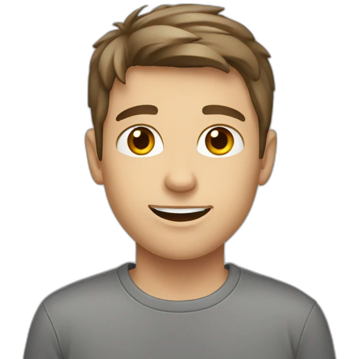 young white male with brown hair and brown eyes, wearing grey T-shirt emoji