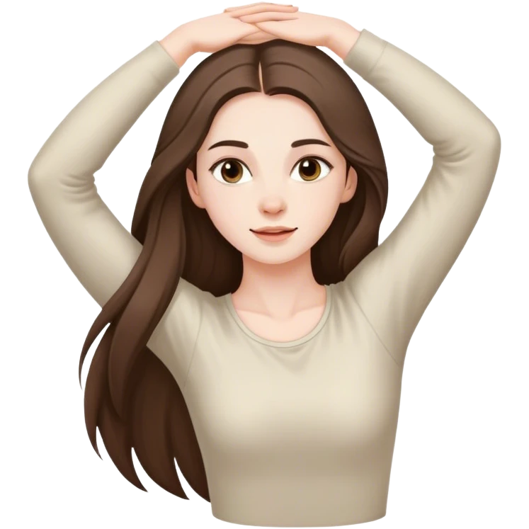 beautiful pale brunette girl with long hair stretching  emoji