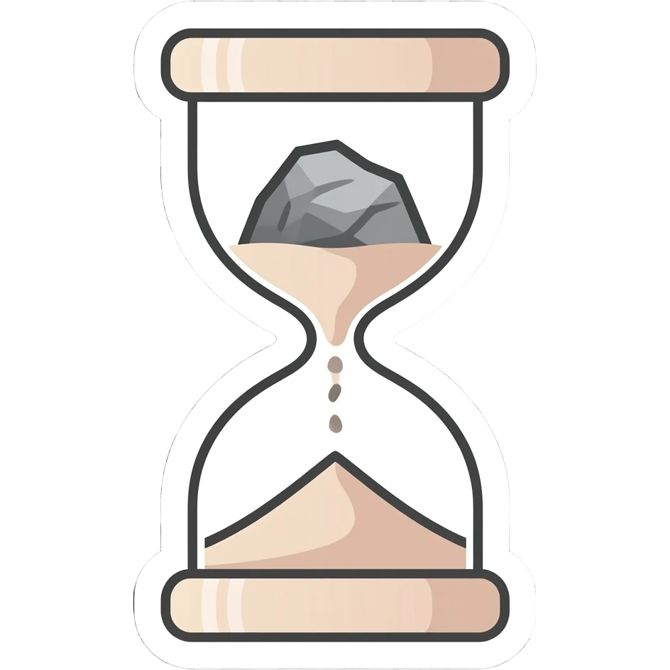 minimal line-art hourglass with a single large rock in the top half inside sticker, elegant thin stroke, soft pastel tones, clean vector design, no background, modern aesthetic, 8k emoji