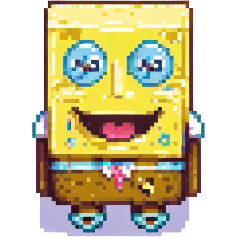 Spongebob Squarepants in pixel art style, simple and blocky, cheerful face emoji