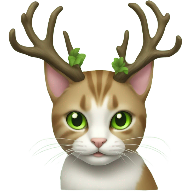 Cat with antlers and green eyes emoji