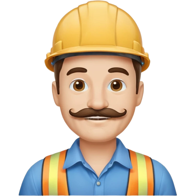 Construction owner, well dressed, blue shirt, mustache, happy emoji