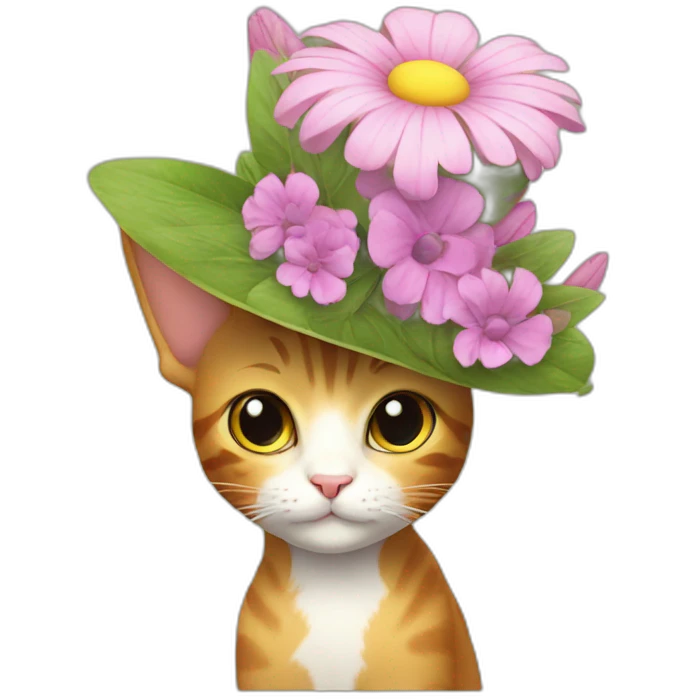 Cat whit a big flower hat emoji
