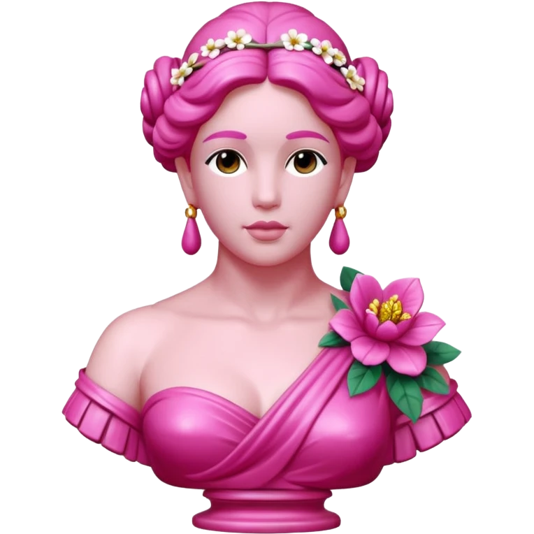 Jeff Koons style pink Grecian bust sculpture in a floral garden  emoji