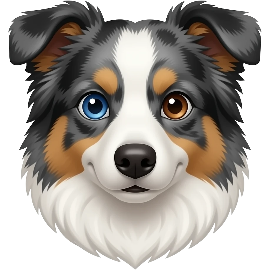 blue merle tri border collie with one blue eye one brown eye. Face only. Smooth coat emoji