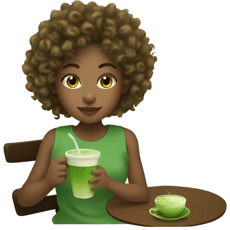 Curly girl drinking matcha emoji