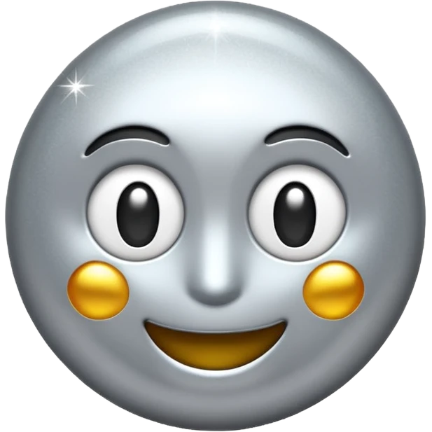 Silver chrome sparkle emoji, iOS emoji style, minimal shape, glossy metallic shine, clean background, smooth lighting emoji